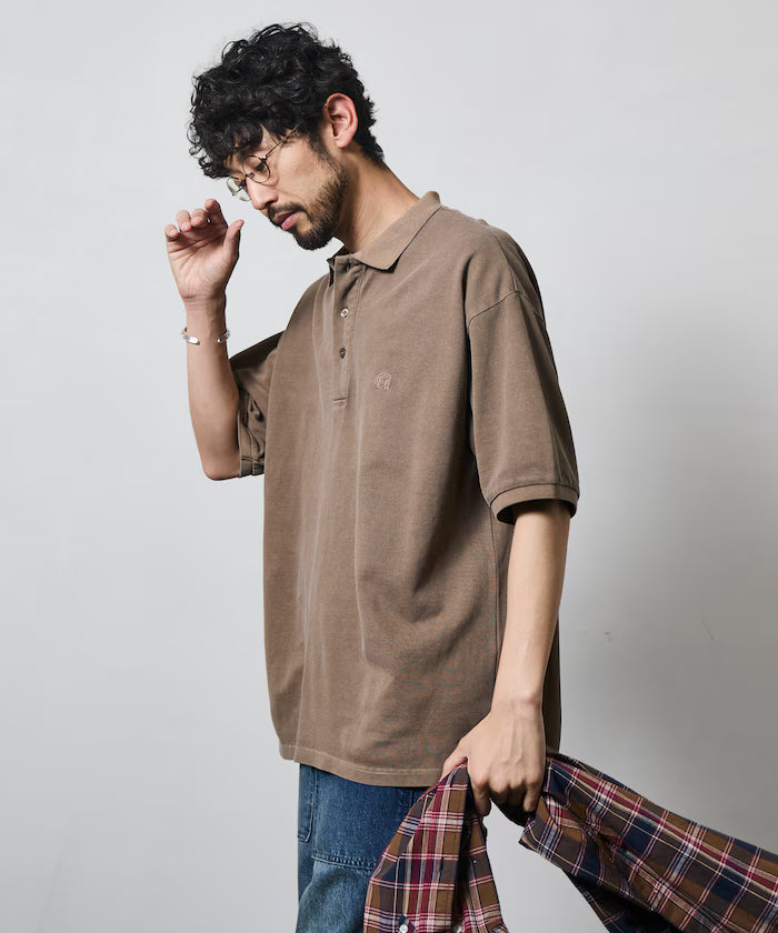 Big Silhouette Vintage Process One Point Embroidery Short Sleeve Polo Shirt