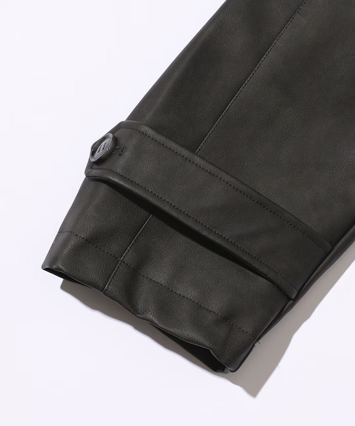 Oversized Crush Leatherette Jacket / Collar Corduroy
