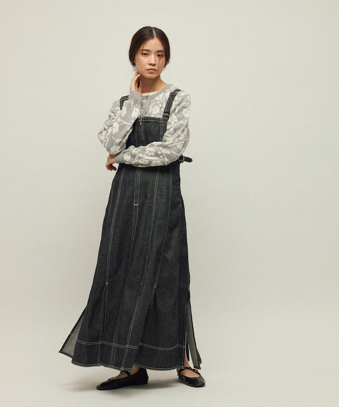 Denim Mermaid Dress / A-Line Slit Denim Overall Dress / Jumper Skirt