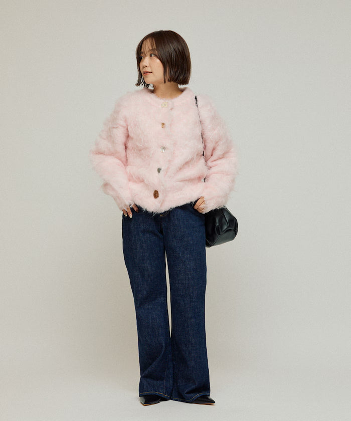 Variation Button Shaggy Knit Cardigan