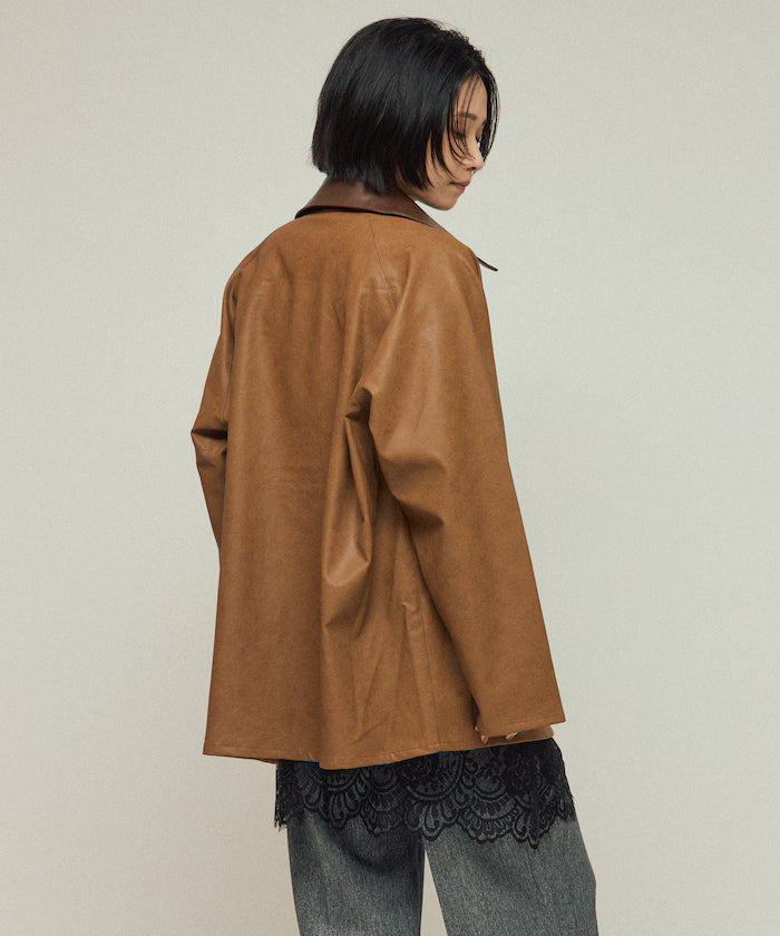 Oversized leatherette blouson / Mixed material switching