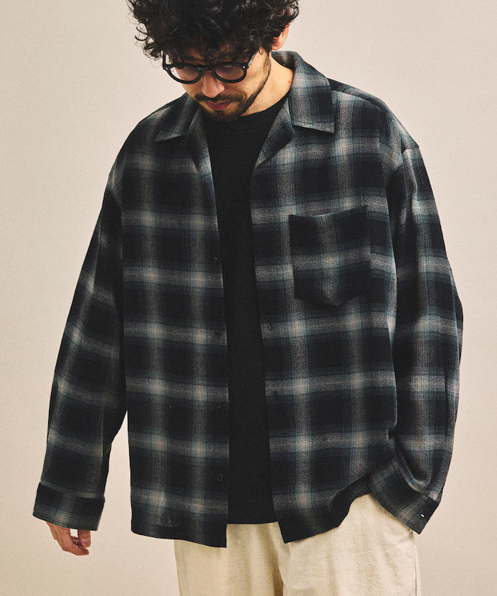 Pre-dyed ombre check sheer shirt relaxed fit - Black