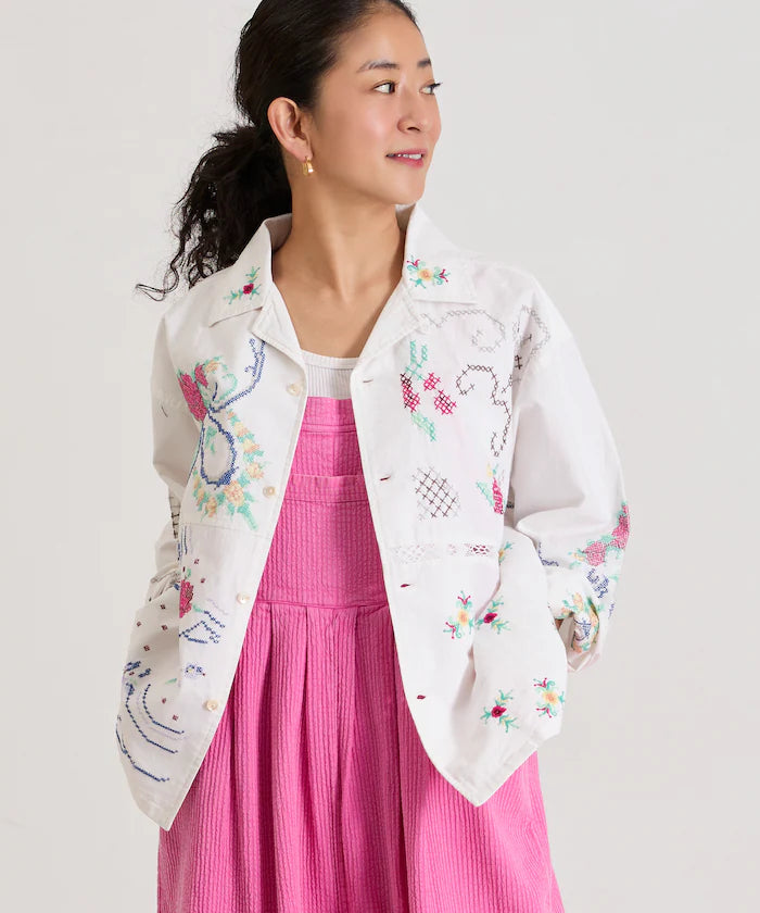 Open Collar Embroidered Shirt Jacket