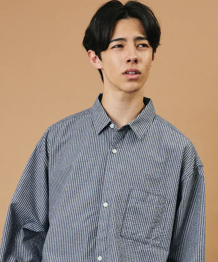 FREAK'S STORE for BEACH & FES Seersucker Spindle Regular Collar Long Sleeve Shirt