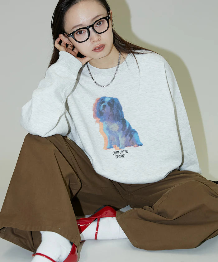Dog Photo Print Fleece Lined Sweat Pullover Limited Edition - Light Gray