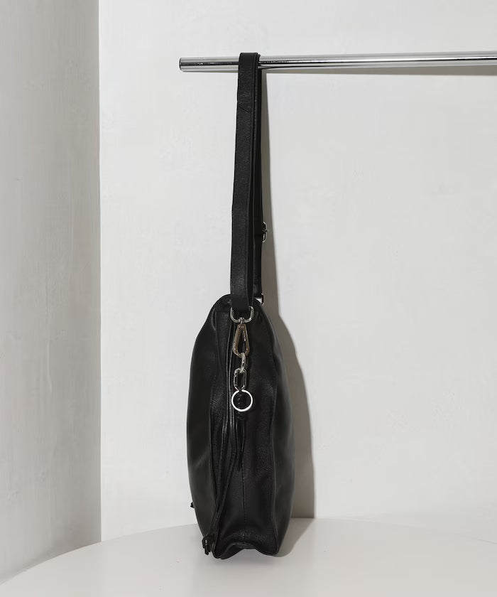 2WAY Leather Shoulder Bag 3 / Leather Vertical Drawstring 2WAY Shoulder Bag / Cowhide / Water-repellent Leather