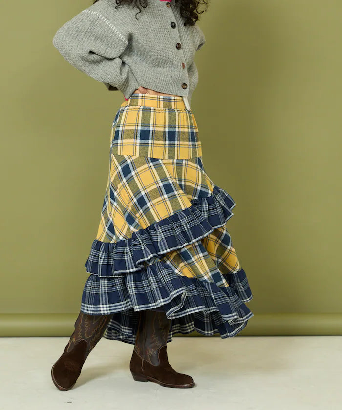 Nell Check Asymmetrical Frill Skirt