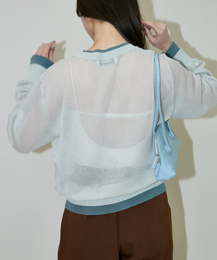 Washable Linen Color Block Sheer Knit Cardigan Limited Edition
