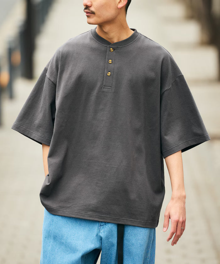 9 oz Heavyweight Big Silhouette Henley Neck T-Shirt/Heavyweight 【Limited Edition】 - Charcoal