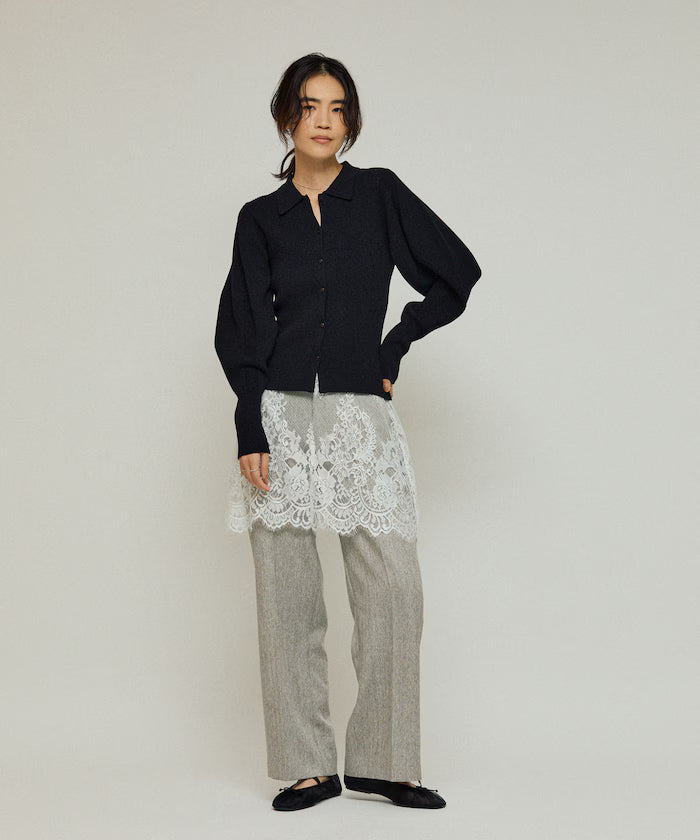 Lace Layered Slacks / Center Press Wide Slacks