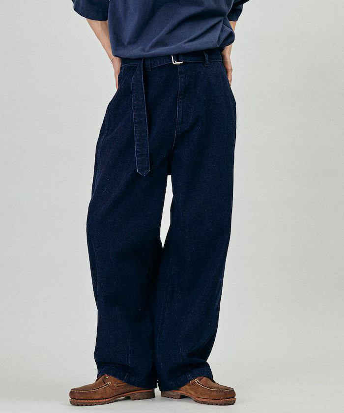 BELTED WIDE DENIM - Indigo