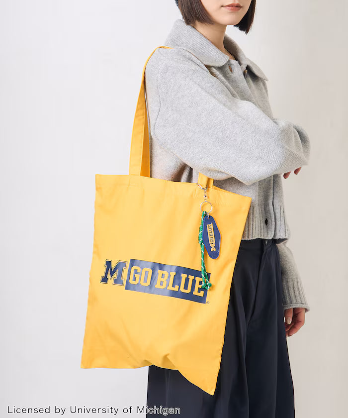 College Logo Tote Bag with Key Charm/A4 Size Tote Bag - Yellow