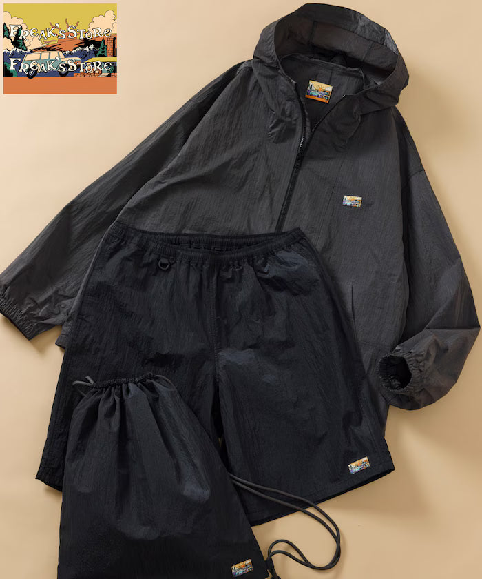 Outdoor Ripstop Nylon One Point Logo Zip-Up Parker Shorts Bag 3P Set - Others/Pattern 1