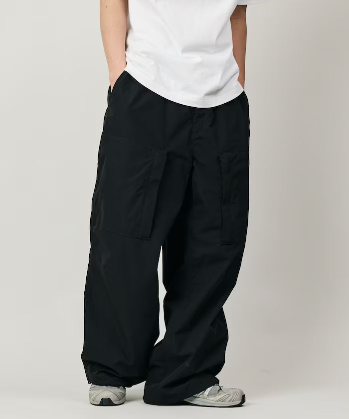 Quick Dry Fabric Wide Silhouette Poly Rip Cross Military Helicrew Pants/UV Cut/Quick Dry 【Limited Edition】 - Black