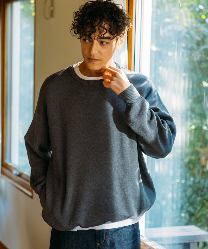 Milan Rib Spindle Crew Knit / Easy Care - Charcoal Gray