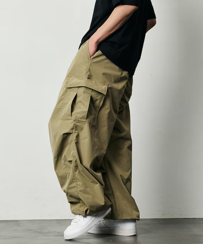 Quick Dry Fabric Wide Silhouette Poly Ripstop Cargo Pants/UV Cut/Quick Dry 【Limited Release】