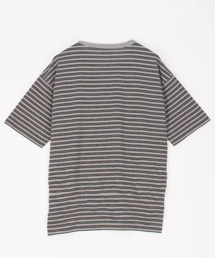 Multi-border Henley Neck Short Sleeve T-shirt