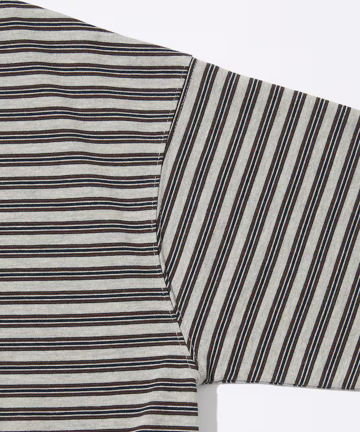Multi-border Henley Neck Short Sleeve T-shirt