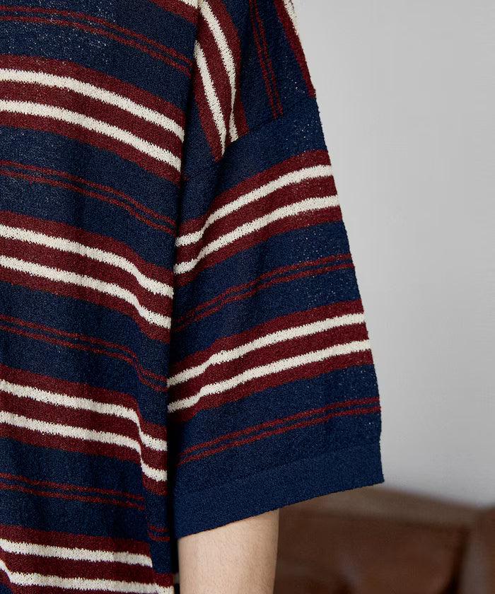LOVE POP STUDIO Border Knit Polo Shirt Limited Edition