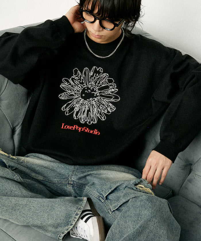 LOVE POP STUDIO FLOWER EMBROIDERY SWEAT【Limited Edition】 - Black