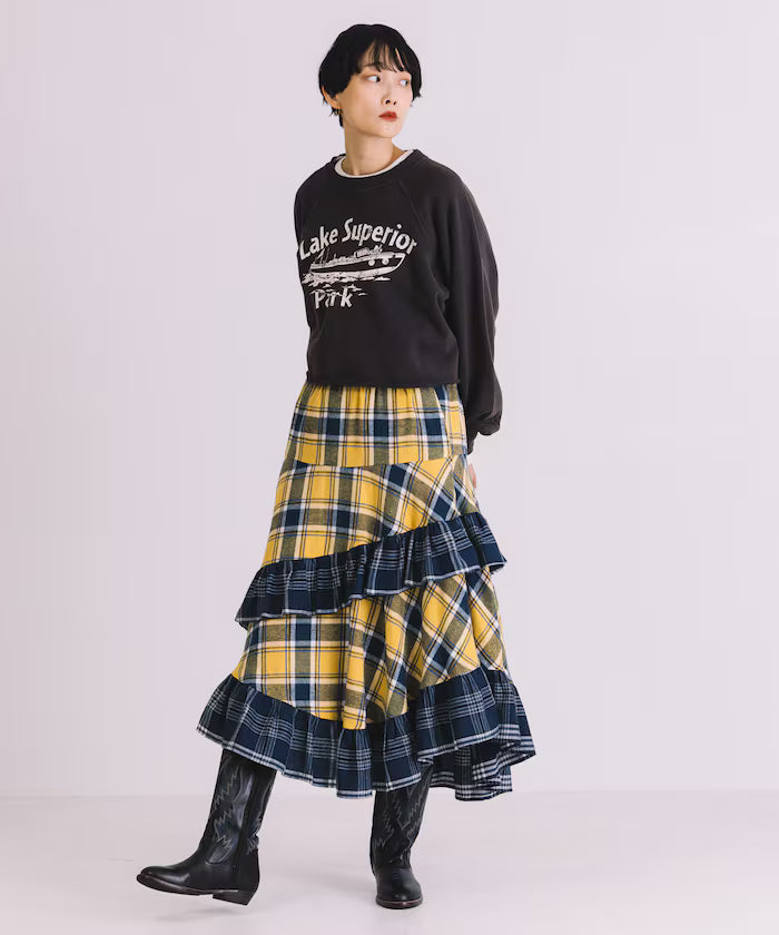 Nell Check Asymmetrical Frill Skirt