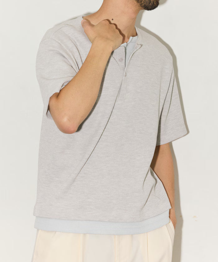 Waffle Fake Layered Henry Neck T-Shirt