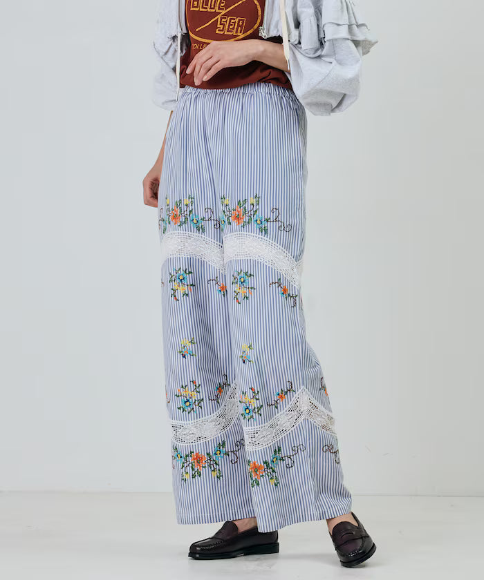 India Flower Cross Embroidery Lace Pants