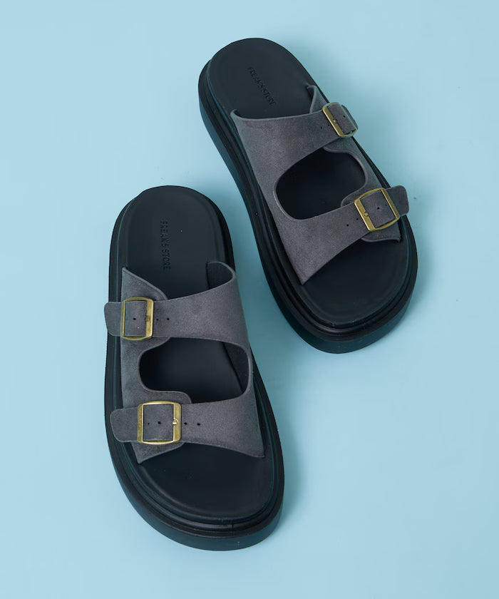 Lazerette SW Double Strap Slide Sandal / Platform Sole [23~28cm] 【Limited Edition】 - Charcoal Gray