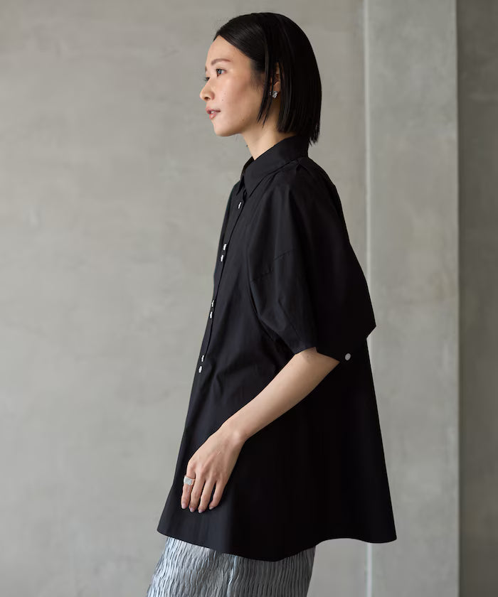Switching Design Balloon Sleeve Shirt / 5-Minute Sleeve Blouse