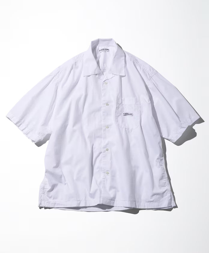Magazine Pocket Chain Stitch Open Collar Shirt - White