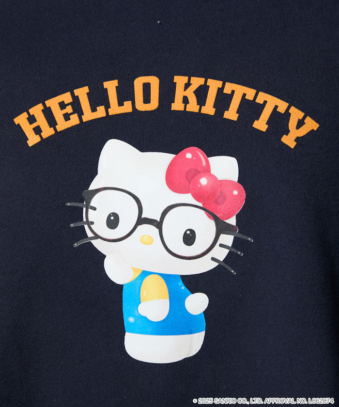 "HELLO KITTY/Hello Kitty" glasses college-style sweatshirt limited edition