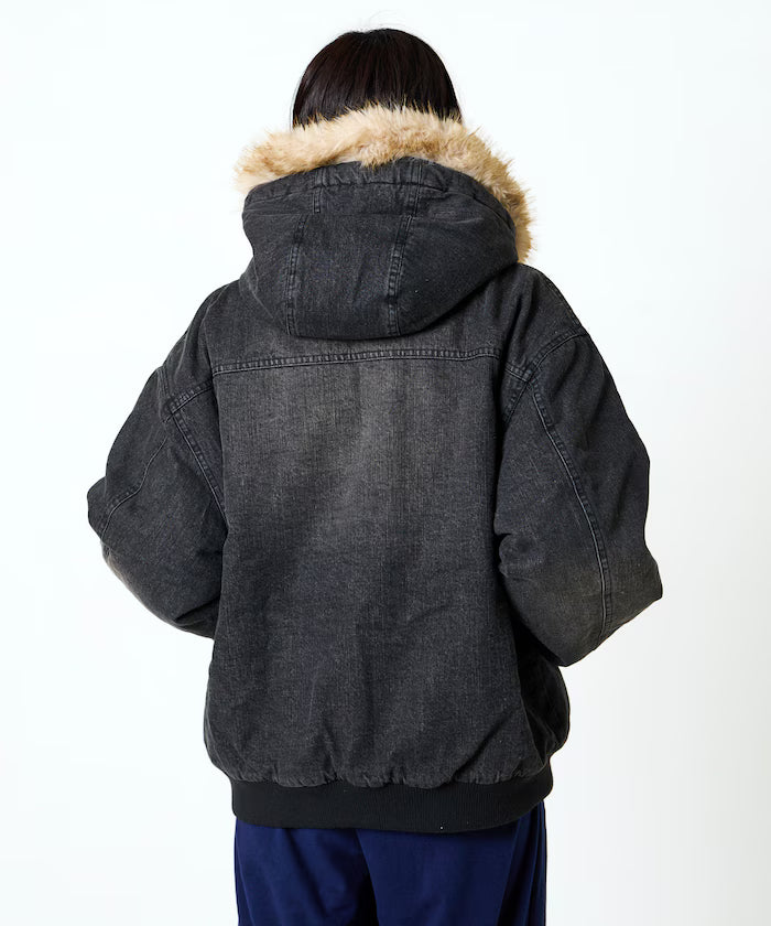 2way fake fur zip-up padded hooded jacket with detachable fur