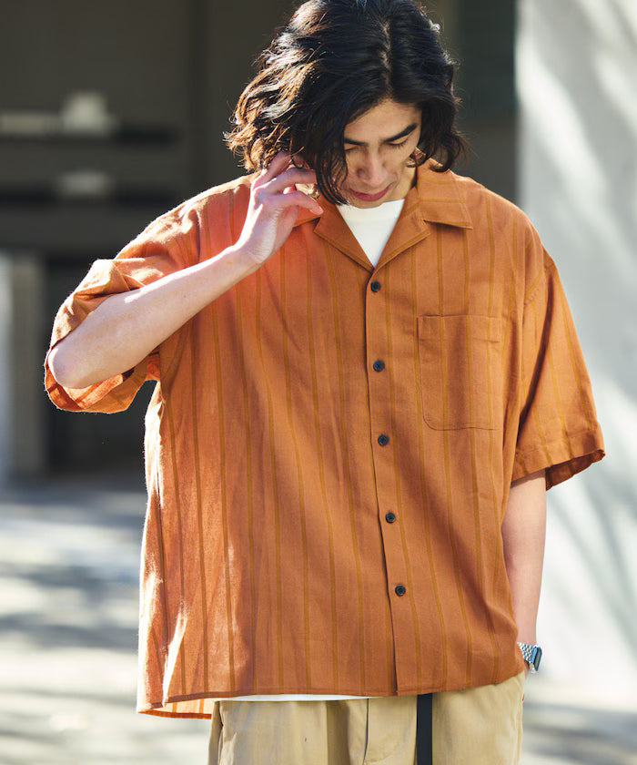 Relax Fit Relaxed Fit Shadow Stripe Open Color Shirt [Limited Release] - Brown