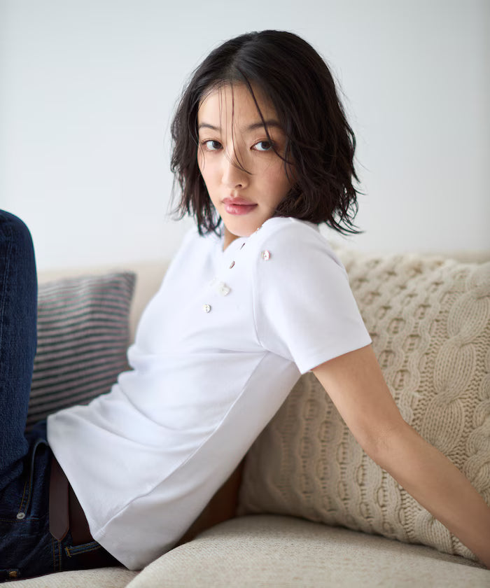 Many Button Cotton Modal Short Sleeve T-Shirt