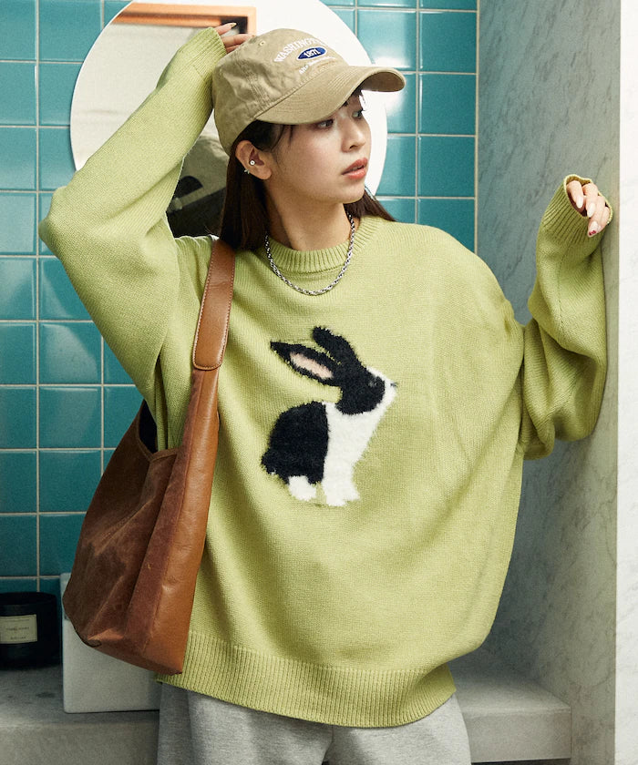 Shaggy Embroidered Rabbit Design Knit Limited Edition