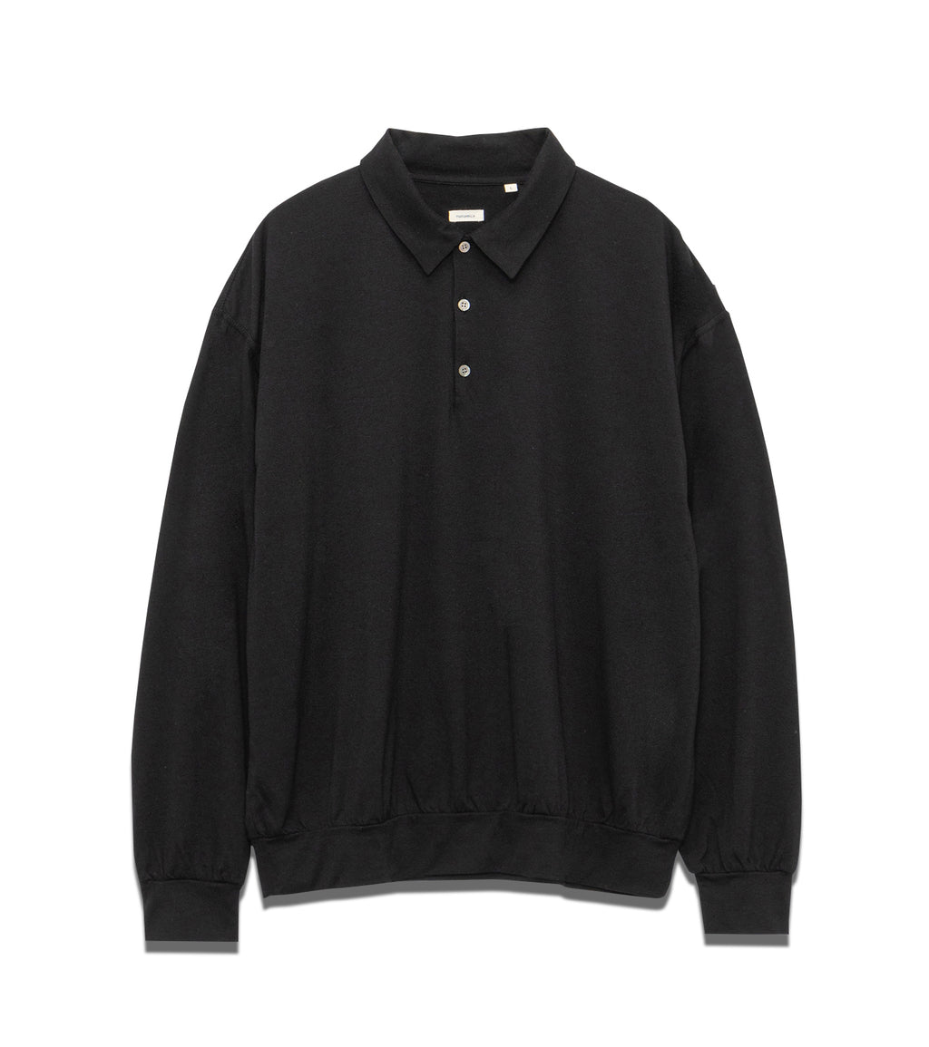 Wool Jersey L/S Polo - K(Black)