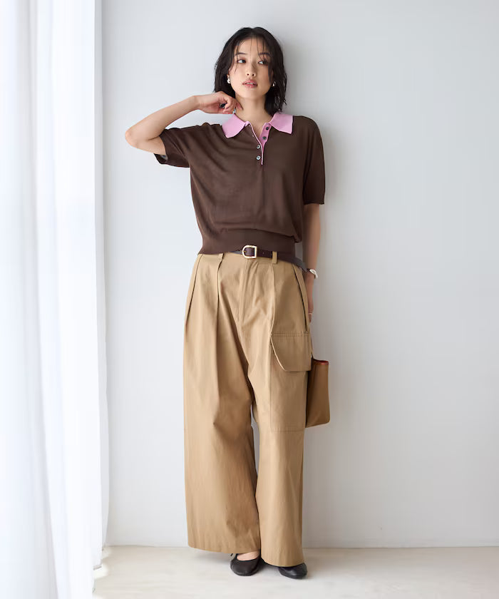 Relaxed Fit Color Design Polo Knit / Bicolor / Multi Stripe
