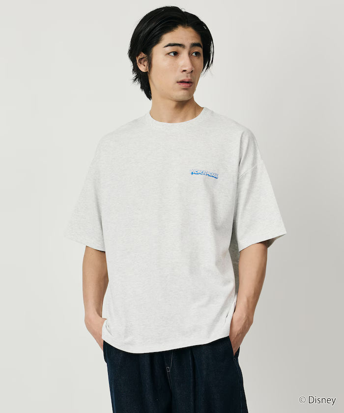 DISNEY/Mickey Mouse/Monochrome Back Print Crew Neck T-Shirt/Scene [Limited Edition]