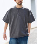 HEAVY WEIGHT/Pigment Short Sleeve Henley Neck T-Shirt/10.5 ounces - Charcoal