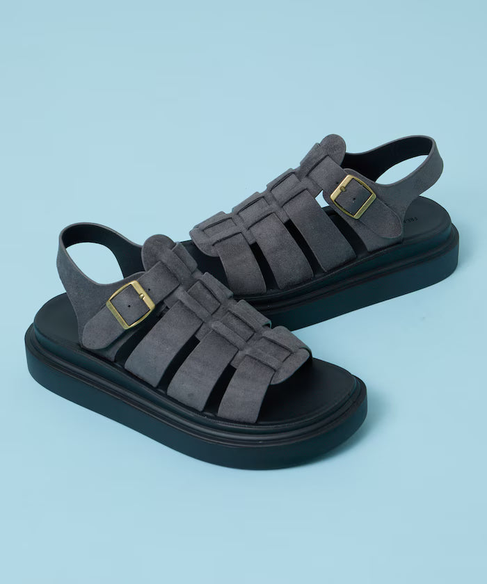 Leatherlet Gurka Sandals / Platform Sole [23=28cm] 【Limited Edition】 - Charcoal Gray