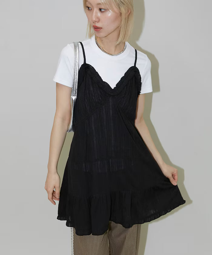 India Cotton Ruffle Tiered Camisole Mini Dress Limited Edition - Black