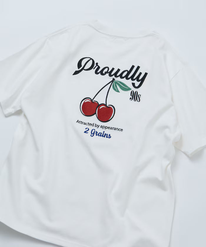 Relaxed Fit Design Back Embroidery Crew Neck T-Shirt / Cherry / Ringer 【Limited Edition】