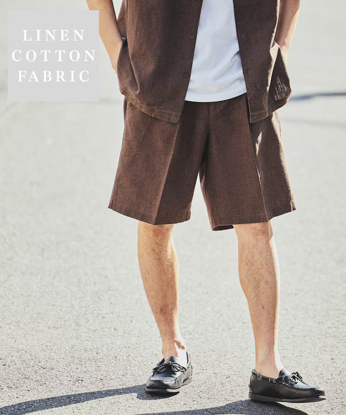 LINEN COTTON EASY SHORT PANTS - Brown