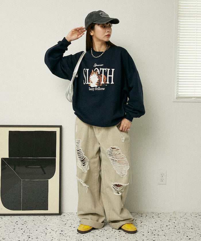 SLOTH Cat Fleece Lined Sweatshirt Limited Edition