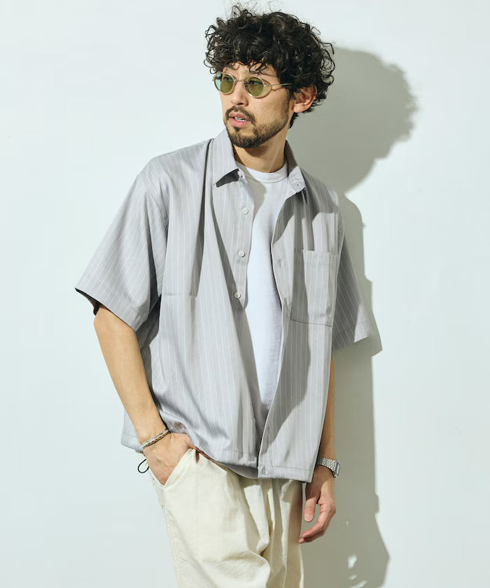 Spindle Stripe Short Sleeve Shirt / Compatible with Setup - Gray