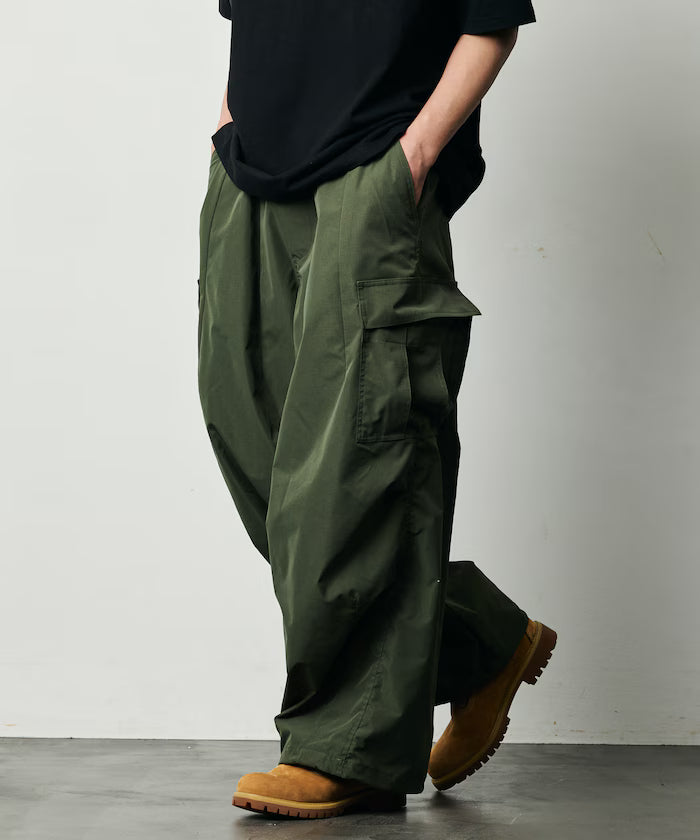 Quick Dry Fabric Wide Silhouette Poly Ripstop Cargo Pants/UV Cut/Quick Dry 【Limited Release】