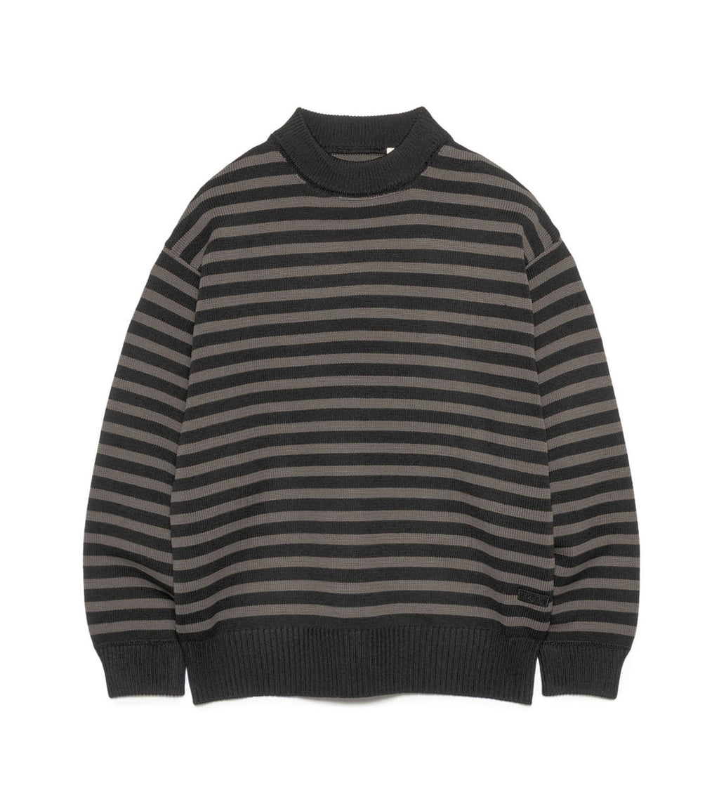 Mock Neck Stripe Sweater - K(Black)