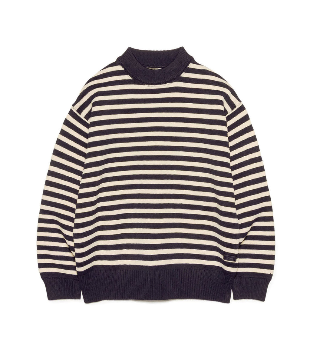 Mock Neck Stripe Sweater - N(Navy)