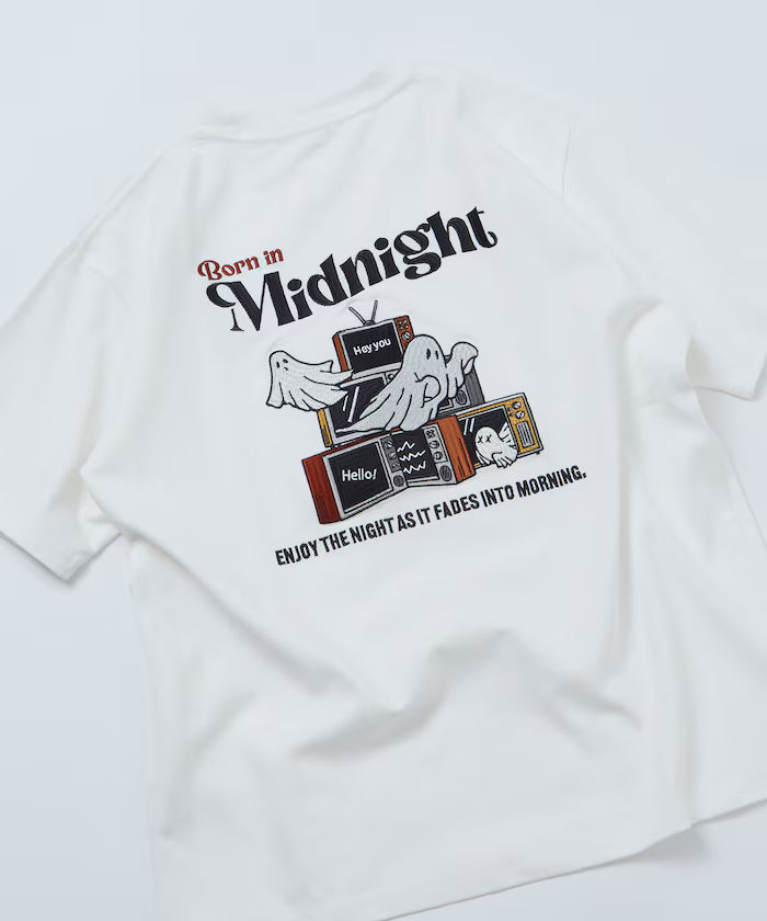 Relaxed Fit Back Embroidery Design Crew Neck T-Shirt / Midnight [Limited Edition] - White