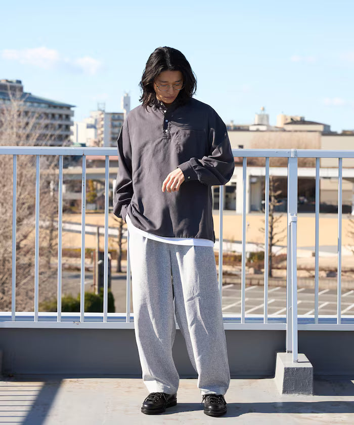 Relax Fit Linen Mix Band Collar Pullover Shirt [Limited Edition]